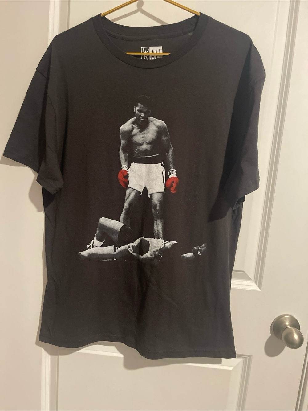 Black Men's Graphic Boxing Tee with Red Accent Cassius Clay and Sonny Liston 2XL